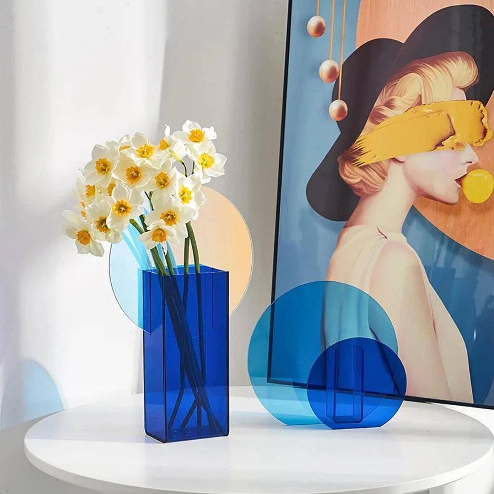 Acrylic Vase | Sculptural Abstract | Vibrant Blue & Orange