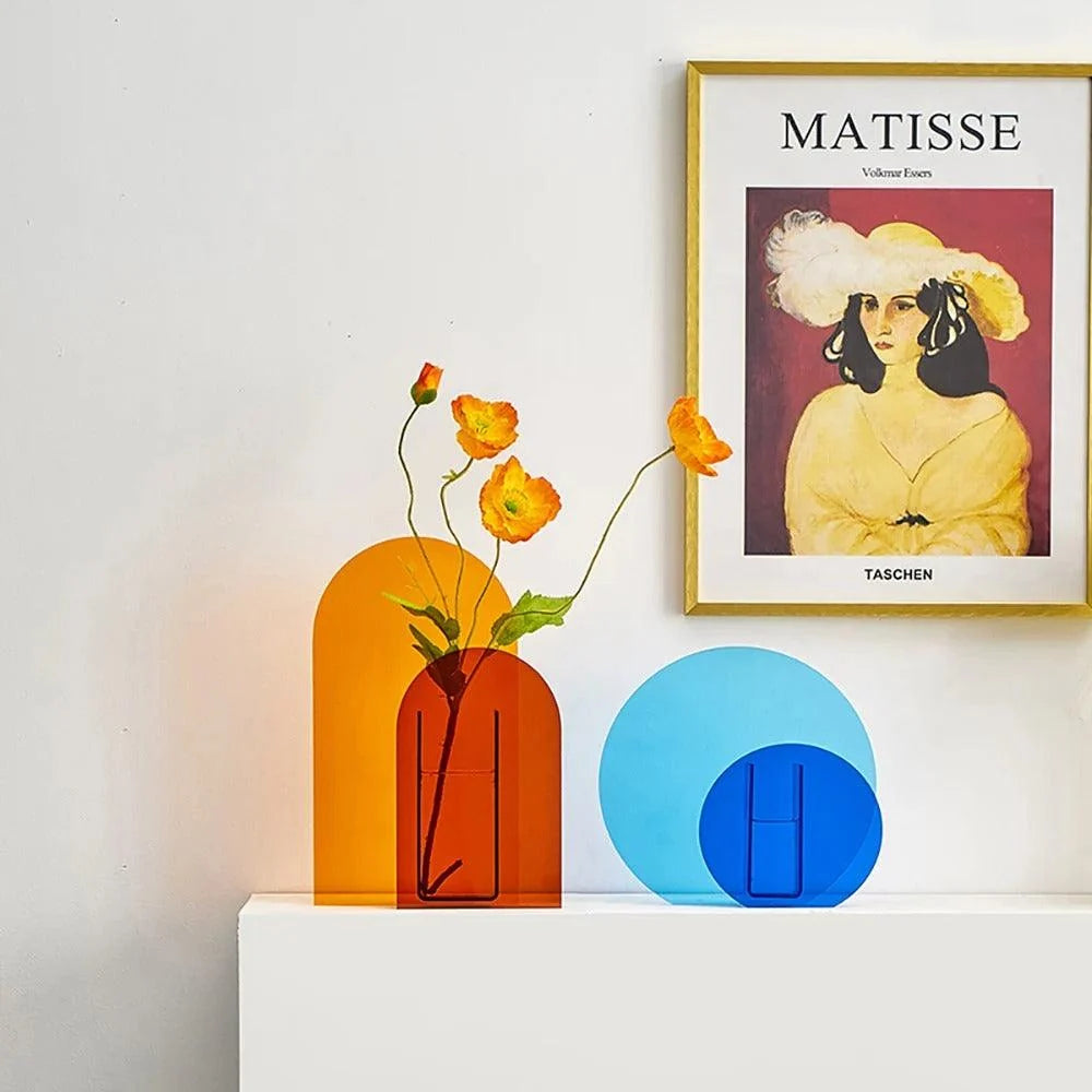 Acrylic Vase | Sculptural Abstract | Vibrant Blue & Orange