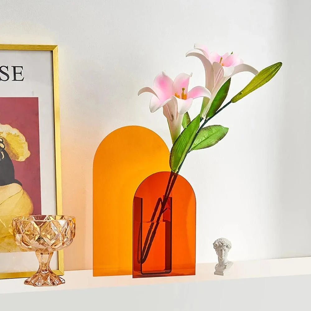 Acrylic Vase | Sculptural Abstract | Vibrant Blue & Orange