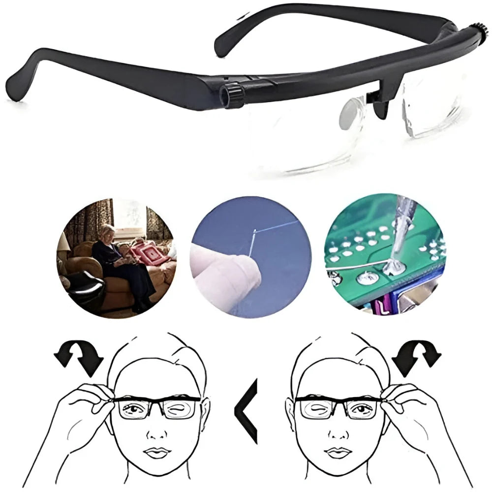 Adjustable Focus Glasses | Impact-Resistant Lenses & Lightweight Polycarbonate Frame | One Size Fits All