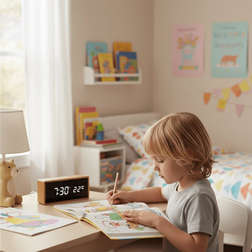 Alarm Clock | Bamboo LED Time & Temperature | USB & Battery-Powered