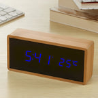 Alarm Clock | Bamboo LED Time & Temperature | USB & Battery-Powered