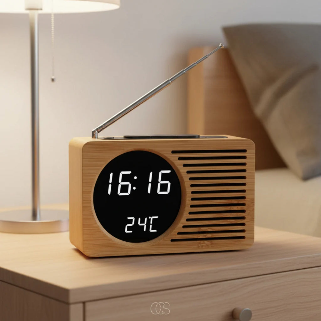 Alarm Clock | Bamboo Look FM Radio & LED Display