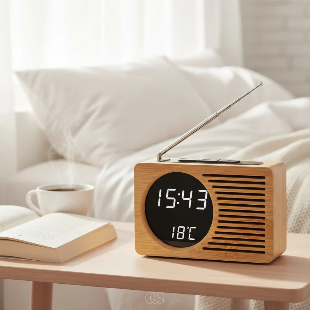 Alarm Clock | Bamboo Look FM Radio & LED Display