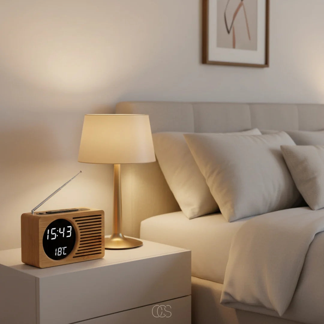 Alarm Clock | Bamboo Look FM Radio & LED Display