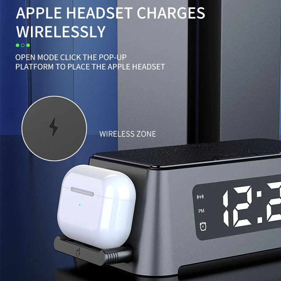 Alarm Clock Charging Station | Wireless Qi & 30W Multi-Device | 4-In-1