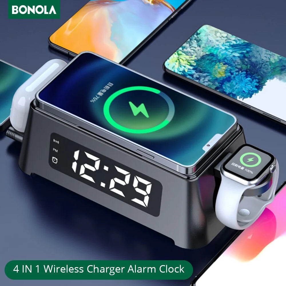 Alarm Clock Charging Station | Wireless Qi & 30W Multi-Device | 4-In-1
