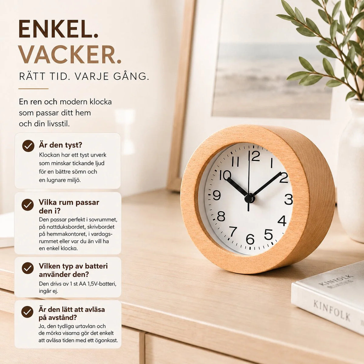 Alarm Clock | Genuine Beech Wood & Silent Movement