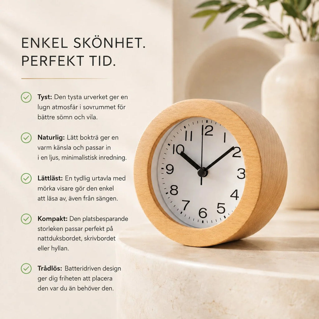Alarm Clock | Genuine Beech Wood & Silent Movement