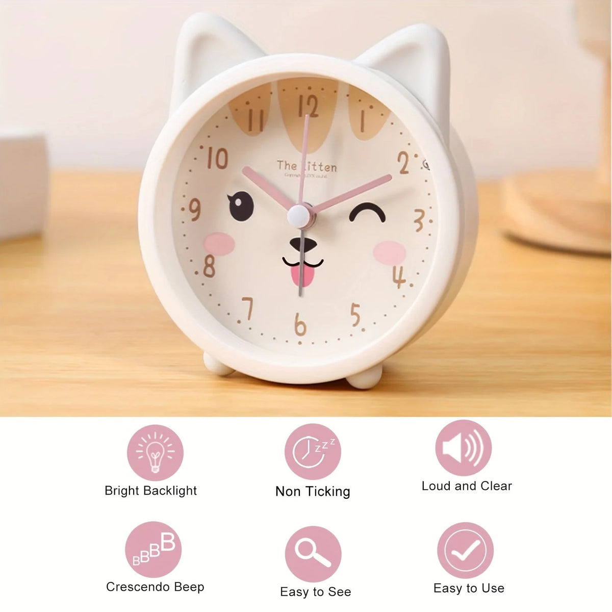 Alarm Clock | Silent Operation & Night Light | Cute Bunny Design