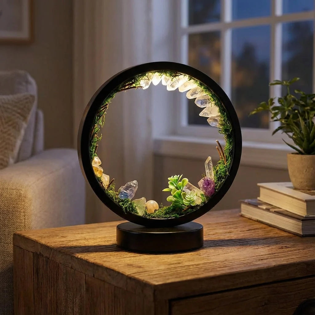 Ambient Lamp | Crystal-Embellished & Lifelike Greenery | 18 x 22 cm