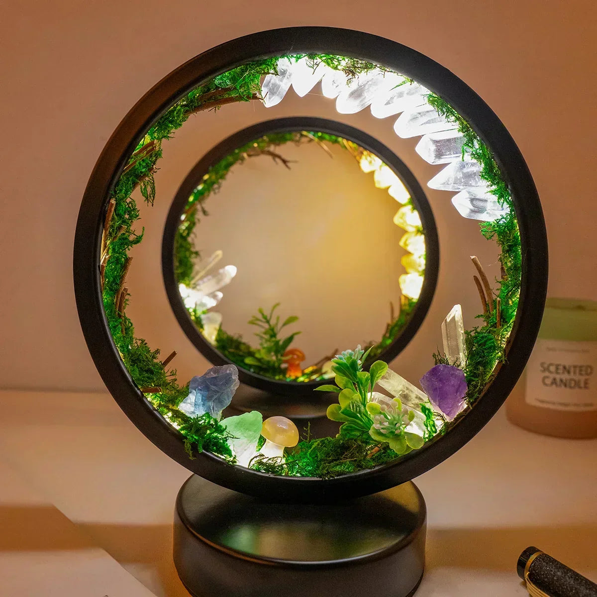 Ambient Lamp | Crystal-Embellished & Lifelike Greenery | 18 x 22 cm