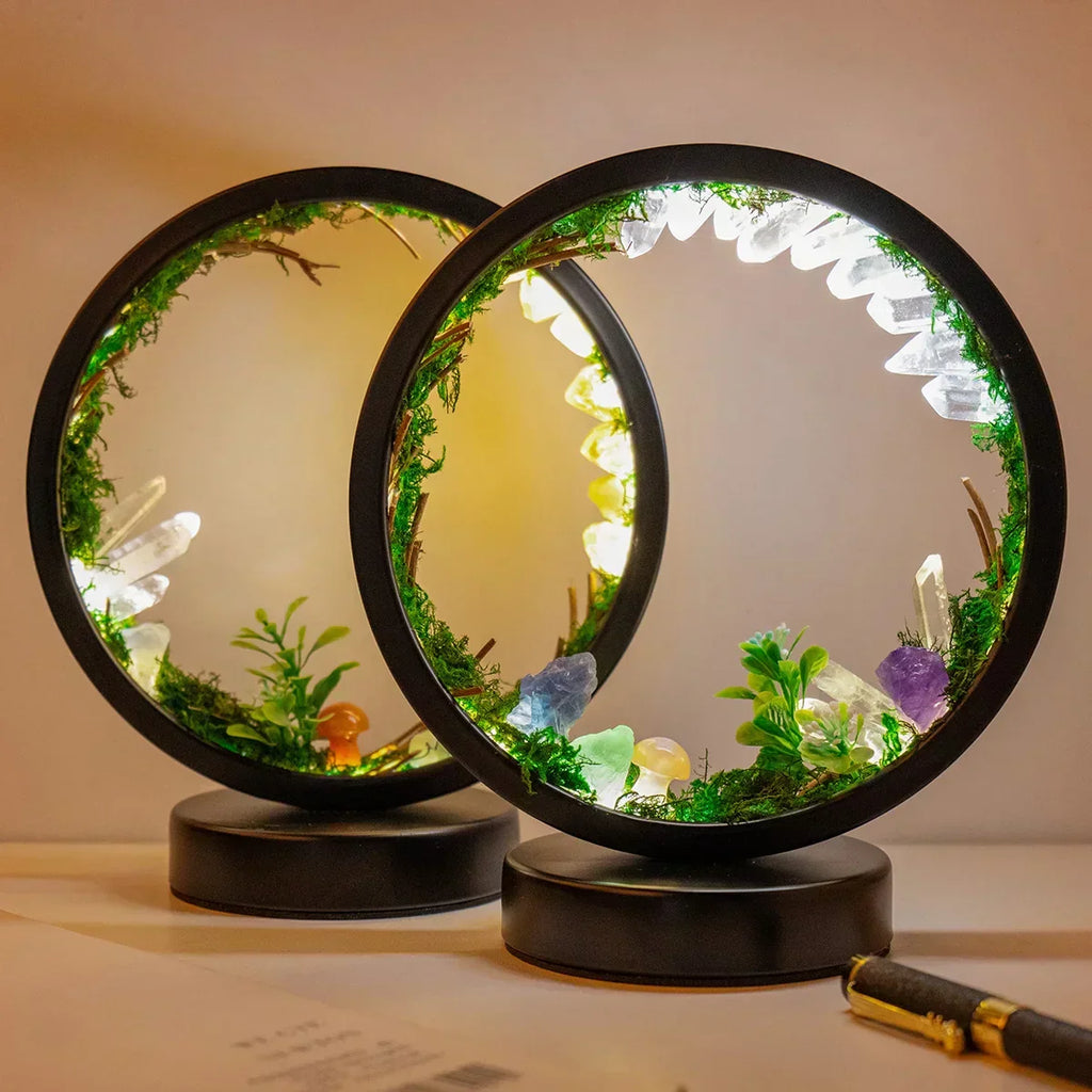 Ambient Lamp | Crystal-Embellished & Lifelike Greenery | 18 x 22 cm