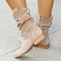 Ankle Boots | Suede Slouchy Shaft & Side Zipper | 2-Inch Wooden Block Heel
