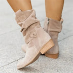 Ankle Boots | Suede Slouchy Shaft & Side Zipper | 2-Inch Wooden Block Heel