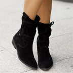 Ankle Boots | Suede Slouchy Shaft & Side Zipper | 2-Inch Wooden Block Heel