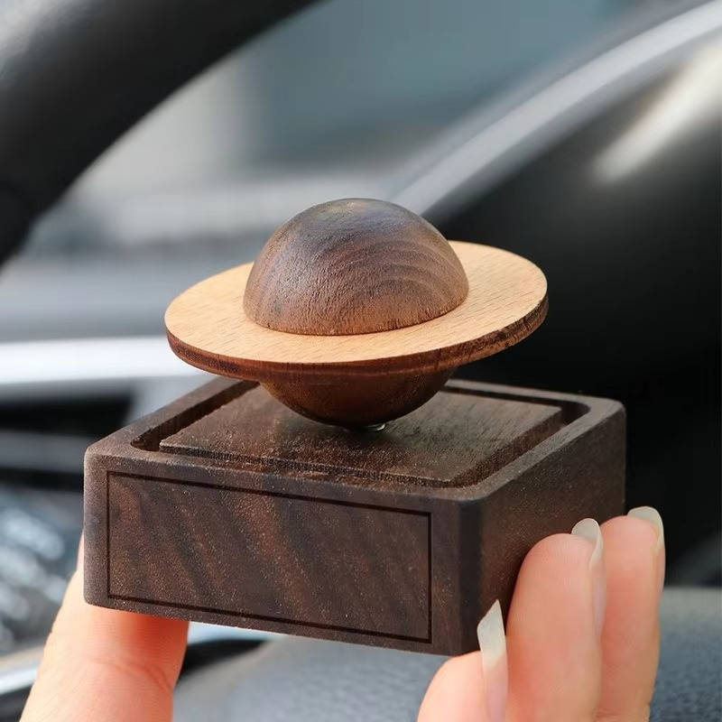 Aroma Diffuser | Carved Wood Jupiter Orbit | Waterless & Cordless | Magnetic Base