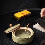 Ashtray | Handcrafted Glazed Ceramic & Wooden Lid