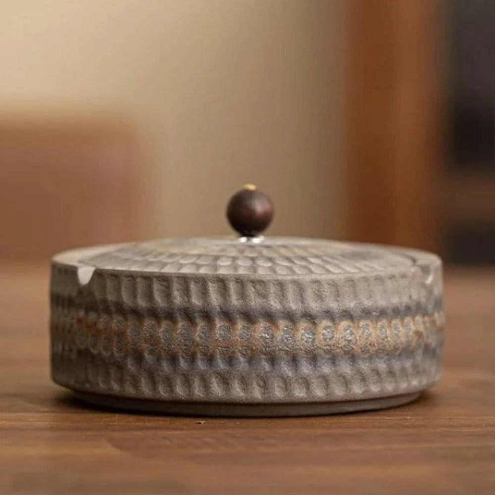 Ashtray | Handcrafted Glazed Ceramic & Wooden Lid