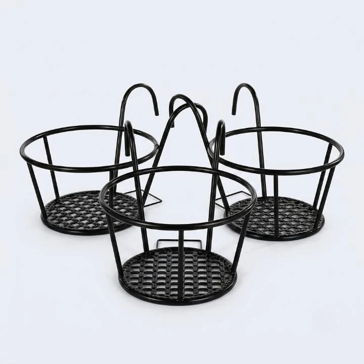Balcony Pot Holder | Hook-On No-Drill & Open-Grid Drainage | Set of 3