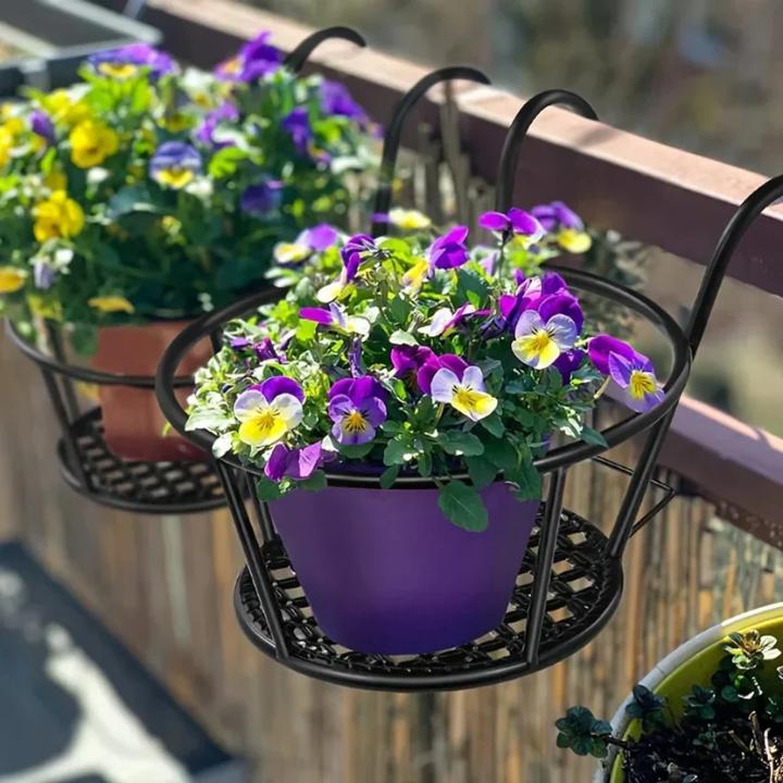 Balcony Pot Holder | Hook-On No-Drill & Open-Grid Drainage | Set of 3