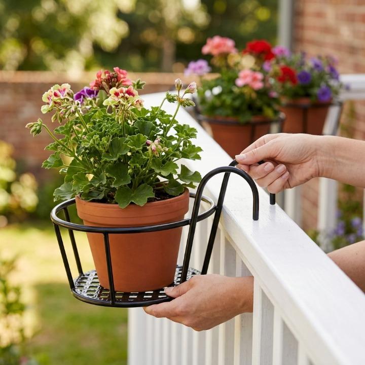 Balcony Pot Holder | Hook-On No-Drill & Open-Grid Drainage | Set of 3
