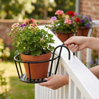 Balcony Pot Holder | Hook-On No-Drill & Open-Grid Drainage | Set of 3