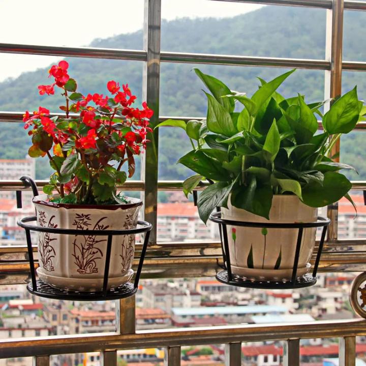 Balcony Pot Holder | Hook-On No-Drill & Open-Grid Drainage | Set of 3