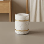 Bathroom Cup | Marble-Look Resin & Gold Accents