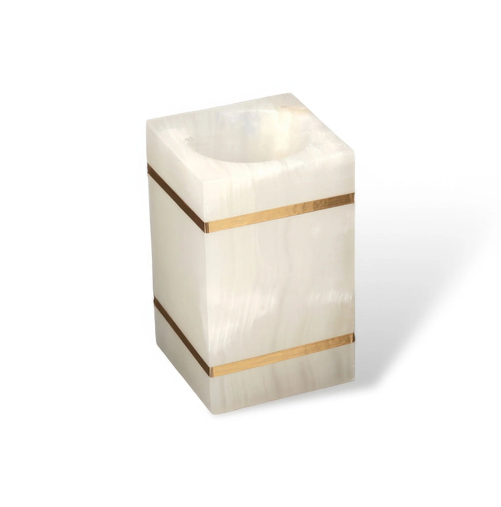 Bathroom Cup | Marble-Look Resin & Gold Accents