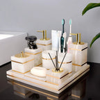 Bathroom Cup | Marble-Look Resin & Gold Accents