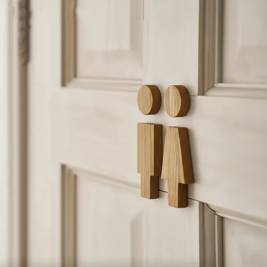 Bathroom Door Sign | Solid Wood Male & Female Pictograms
