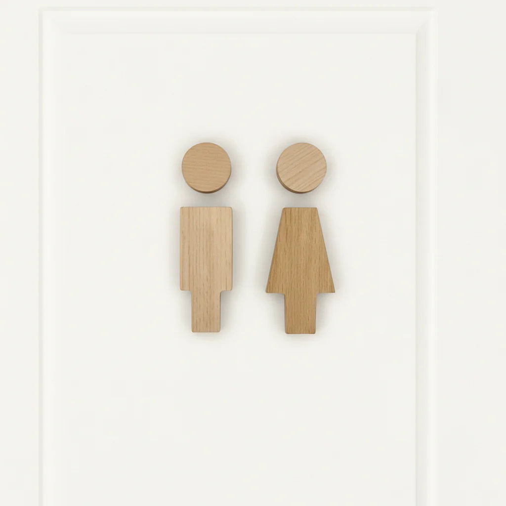 Bathroom Door Sign | Solid Wood Male & Female Pictograms