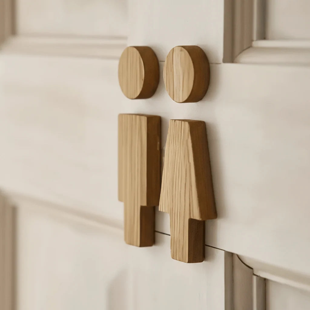 Bathroom Door Sign | Solid Wood Male & Female Pictograms