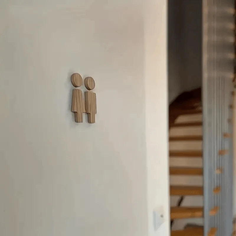 Bathroom Door Sign | Solid Wood Male & Female Pictograms