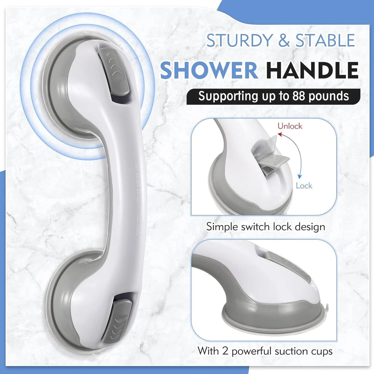 Bathroom Grab Bar | Suction-Mount Locking & Non-Slip Grip