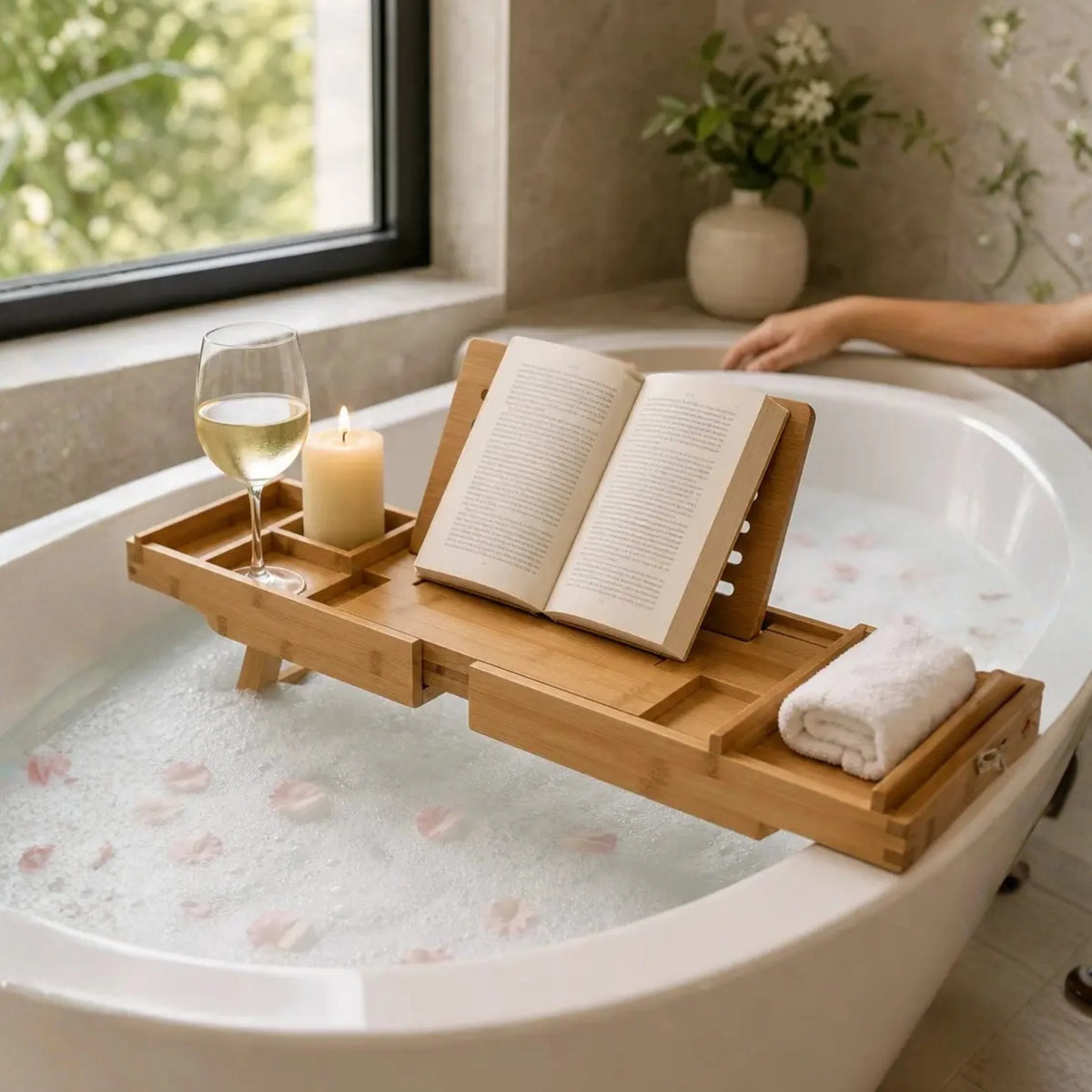 Bathtub Caddy Tray | Adjustable Bamboo & Laptop Stand | Fits 75–111 cm