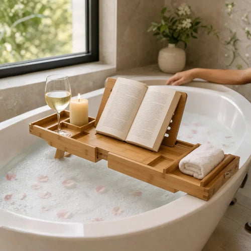 Bathtub Caddy Tray | Adjustable Bamboo & Laptop Stand | Fits 75–111 cm