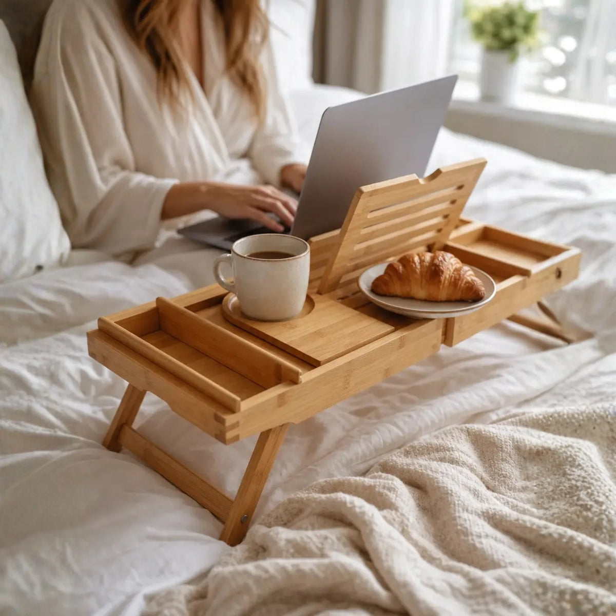 Bathtub Caddy Tray | Adjustable Bamboo & Laptop Stand | Fits 75–111 cm