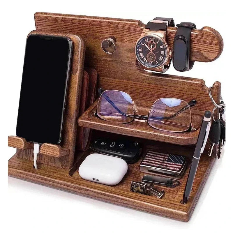 Bedside Docking Station | Elegant Wood Phone & Watch Organizer