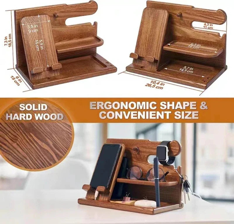 Bedside Docking Station | Elegant Wood Phone & Watch Organizer