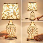 Bedside Lamp | Crystal Accents & Fabric Shade | Bulb Included