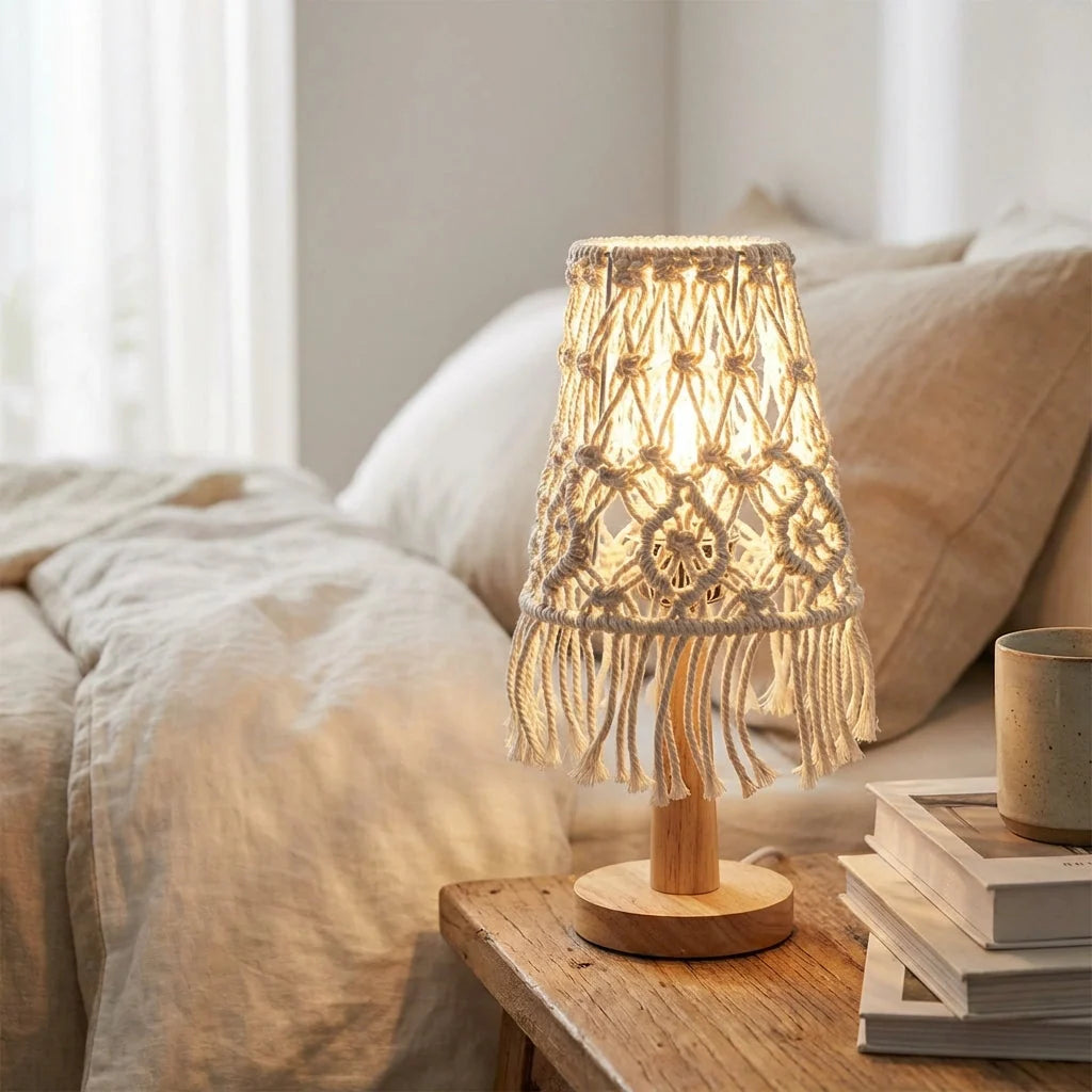 Bedside Lamp | Feather-Textured Shade & Warm Diffused Light | E27 Socket