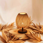 Bedside Lamp | Handwoven Rattan & Solid Wood Base