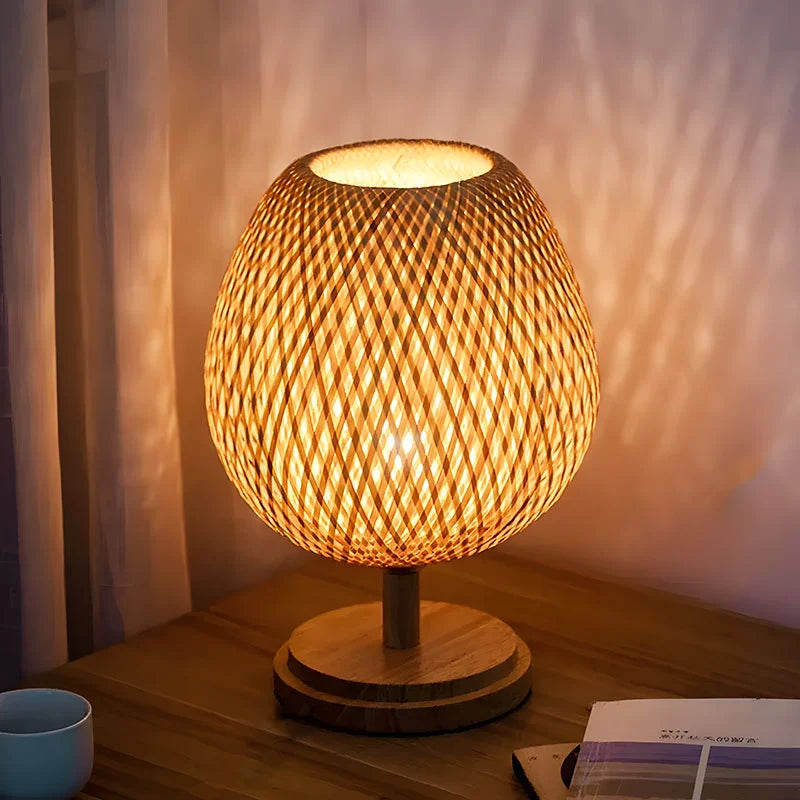 Bedside Lamp | Handwoven Rattan & Solid Wood Base