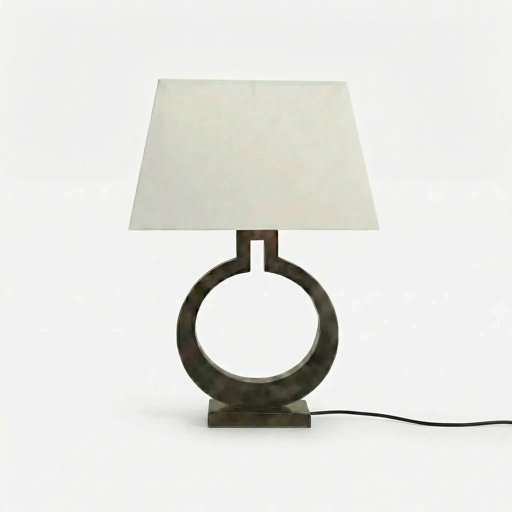 Bedside Lamp | Sculptural Ring Base & Fabric Shade | 35 x 56 cm