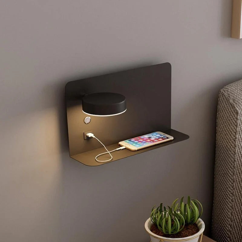 Bedside Wall Light | Integrated Shelf & USB Charging