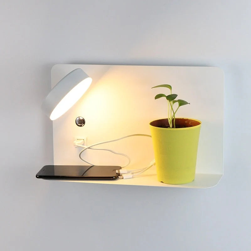 Bedside Wall Light | Integrated Shelf & USB Charging