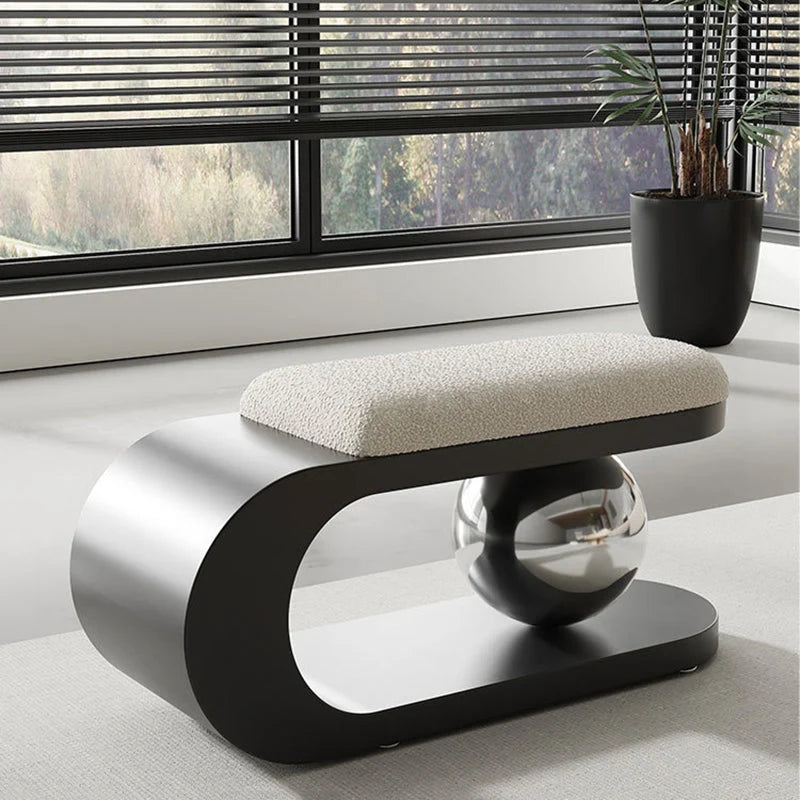 Bench | Art Deco Sherpa Seat & Stainless Steel Frame | Pre-Assembled