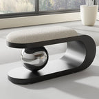 Bench | Art Deco Sherpa Seat & Stainless Steel Frame | Pre-Assembled
